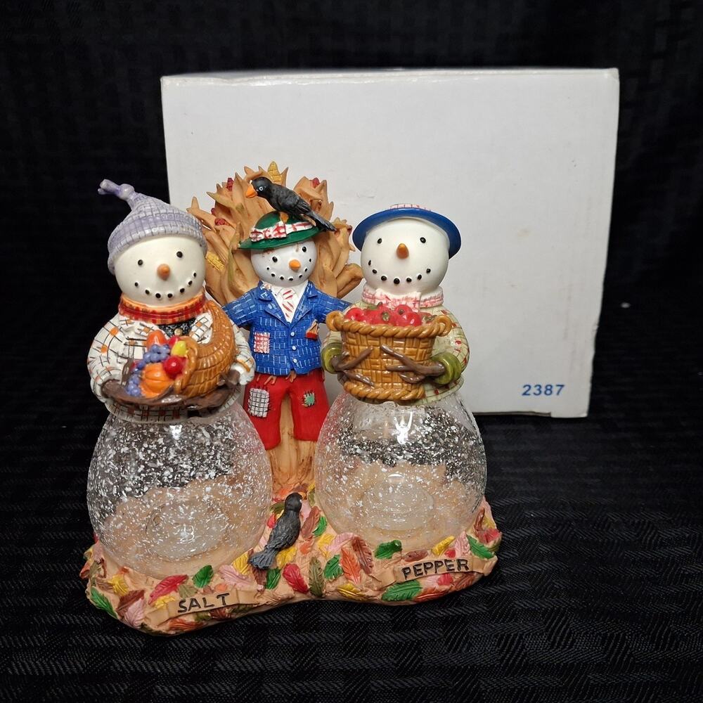 Princess House 2387 Snowpeople Salt & Pepper Shakers Fall Harvest Decor